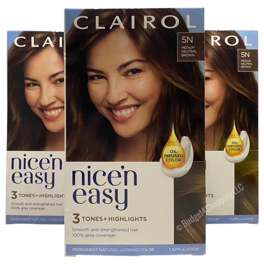 Clairol Nice'n Easy Permanent Hair Dye 5N Medium Neutral Brown, Pack of 3